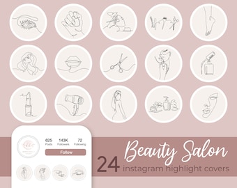 Beauty Instagram Story Highlights Salon Icons, Hand Drawn Covers Stories Fashion Social Media Icon, Instagram Bloggers Hair Makeup Artist
