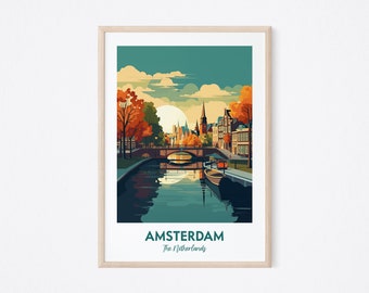 Amsterdam Poster, Amsterdam Print, Amsterdam Art, Travel Print, Netherlands Print, Dutch Illustration Print, City Print, Home Wall Decor