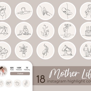 Instagram Story Highlight Covers Icons Mother Blogger Mom Hand Drawn Minimalist Aesthetic IG Covers Boho Neutral Insta Stories Highlights