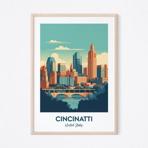Impressão de viagem de Cincinnati, impressão de Cincinnati, impressão dos Estados Unidos, pôster de Cincinnati, impressão de Cincinnati Ohio, presente de casamento, presente de aniversário
