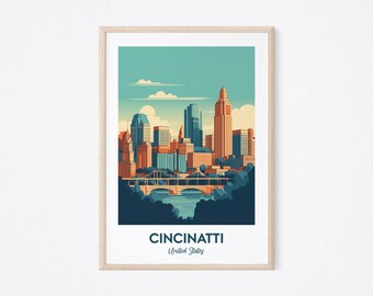 Cincinnati Travel Print, Cincinnati Print, United States Print, Cincinnati Poster, Cincinnati Ohio Print, Wedding Gift, Birthday Present
