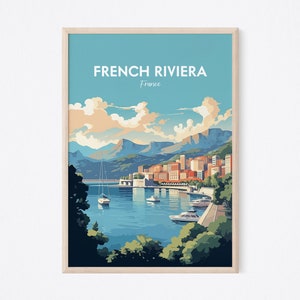 Impresión de viajes de la Riviera Francesa - Cartel de la Costa Azul, Cartel de Francia, Impresión de Mónaco, Cartel agradable, Cartel de Saint Tropez, Impresión de la playa de la Riviera Francesa
