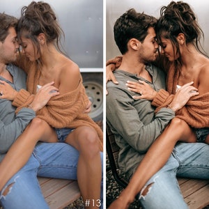 Puede incluir: Una pareja sentada junta en un banco de madera, mir&aacute;ndose. La mujer lleva un c&aacute;rdigan marr&oacute;n y el hombre lleva una camisa verde. Ambos llevan pantalones vaqueros.