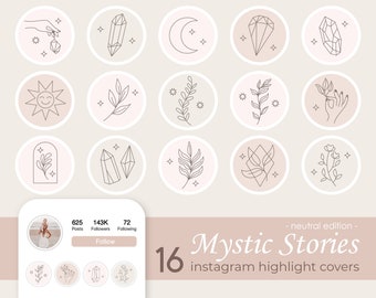 Portadas destacadas de la historia de Instagram, iconos de Instagram de Boho Line Art, iconos neutrales de estilo de vida, historias destacadas minimalistas, iconos de redes sociales