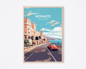 Monaco Travel Print - Monte Carlo Retro Print, French Riviera Print, Cote d’Azur Poster, Retro Car Print, France Poster, Monaco Poster, Art