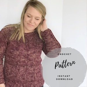 CROCHET PATTERN, Cable Sweater, Raglan Pullover, Crochet Cables, Video Tutorial, Worsted Weight, Easy Crochet Pattern