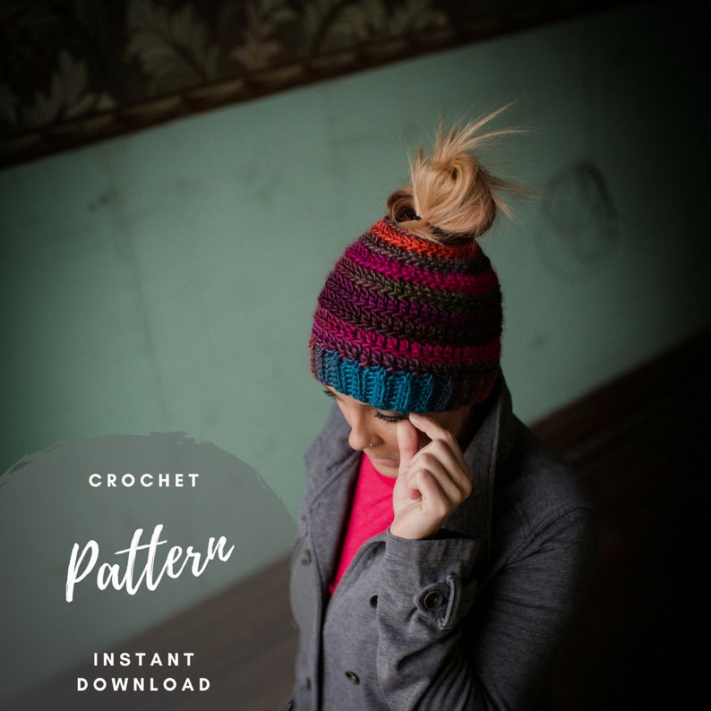 Bun Beanie Pattern Crochet Messy Bun Ponytail Hat Pattern Etsy
