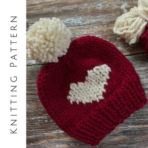 Knit Heart Hat, Valentine's Day Hat, Heart Beanie Pattern, Valentine's Knit, Easy Knit Pattern, Big Heart Hat, Sweet Heart Beanie, Tutorial