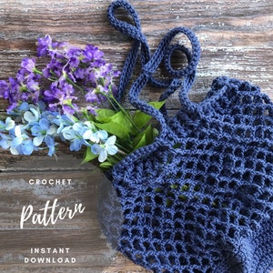 CROCHET PATTERN, Market Bag, Cinch Top Tote, Produce Bag, Crochet Mesh Bag, PDF Download, Shopper Bag, Cotton Market Tote, Easy Crochet