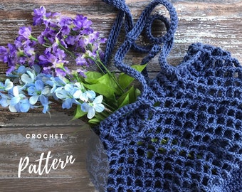 CROCHET PATTERN, Market Bag, Cinch Top Tote, Produce Bag, Crochet Mesh Bag, PDF Download, Shopper Bag, Cotton Market Tote, Easy Crochet