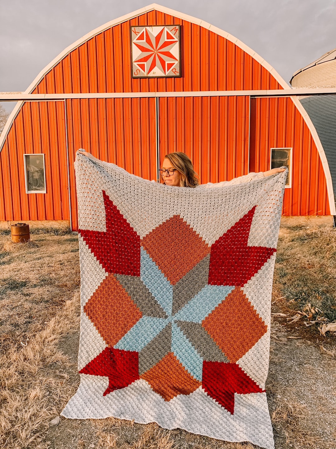 Barn Quilt Blanket, C2C Afghan, Corner to Corner Blanket, Crochet