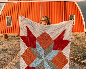 Barn Quilt Blanket, C2C Afghan, Corner to Corner Blanket, Crochet Pattern, Quilt Inspired, Worsted Weight Blanket, Heirloom Gift