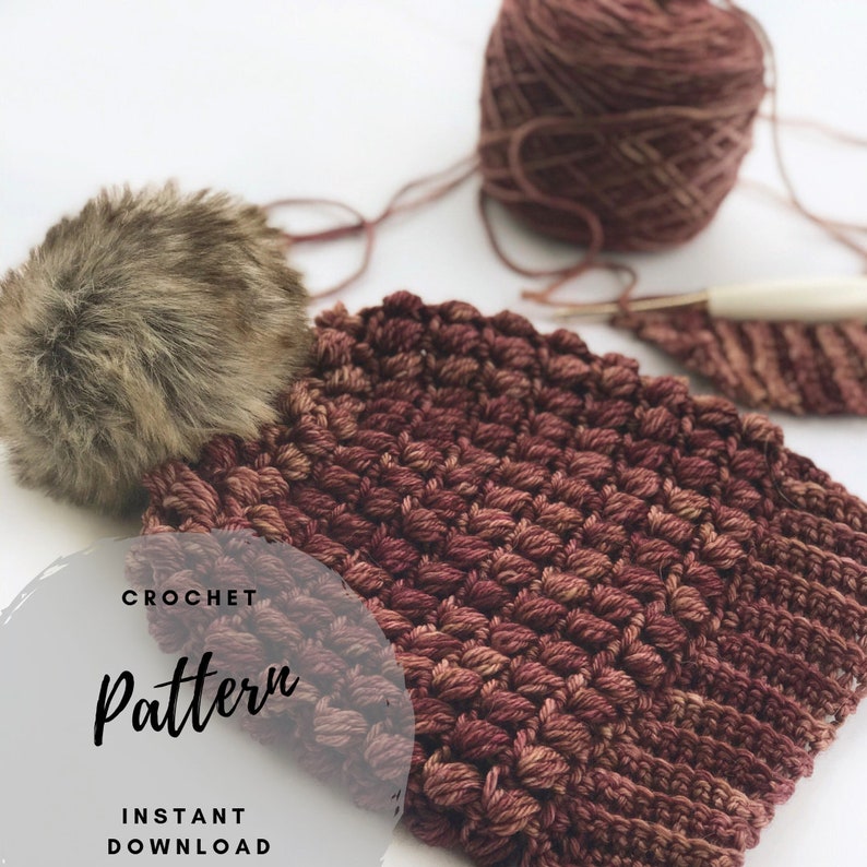 Pebble Slouch, Crochet Pattern, Puff Stitch, Beginner Crochet, Photo Tutorial, PDF Download, Slouchy Hat, Learn To Crochet image 1