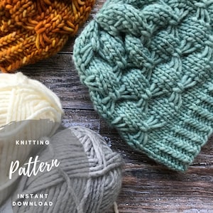 Knit Beanie Pattern, Knitting Pattern, Butterfly Slouchy, Super Bulky Knit, Anorack Beanie, Textured Hat, Easy Hat Tutorial, Roving Pattern