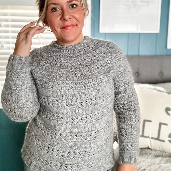 Knitting pattern, circular yoke Sweater, seamless sweater Christmas Sweater, worsted Weight, Cute Knit top, parsons pullover,