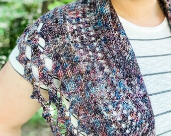 Crochet Shawl Pattern, Meryton Shawlette, Crochet Tutorial, Summer Wrap, fingering Scarf, Crescent Shawl, Beginner Easy Crochet, Cute Scarf