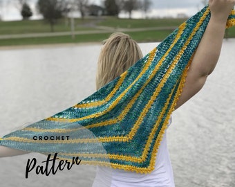 CROCHET PATTERN, Shawlette Pattern, Easter Sunday Shawlette, Shawl, Stripe Scarf, triangle scarf, DK Weight, Easy Crochet, Beginner Crochet