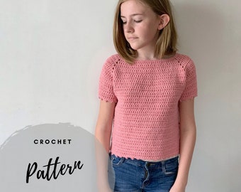 CROCHET PATTERN, Girls Raglan, Crochet Sweater, Lil Raglan Tee, Worsted Weight Sweater, Cotton Shirt, Tween Crochet, Toddler pattern, Girls