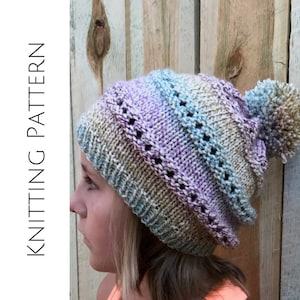 Beanie Hat Pattern, Knitting Pattern, Slouchy Beanie Pattern, Boho Toque Tutorial, Hipster Beanie, Women's Hat Pattern, Beginner Knitting