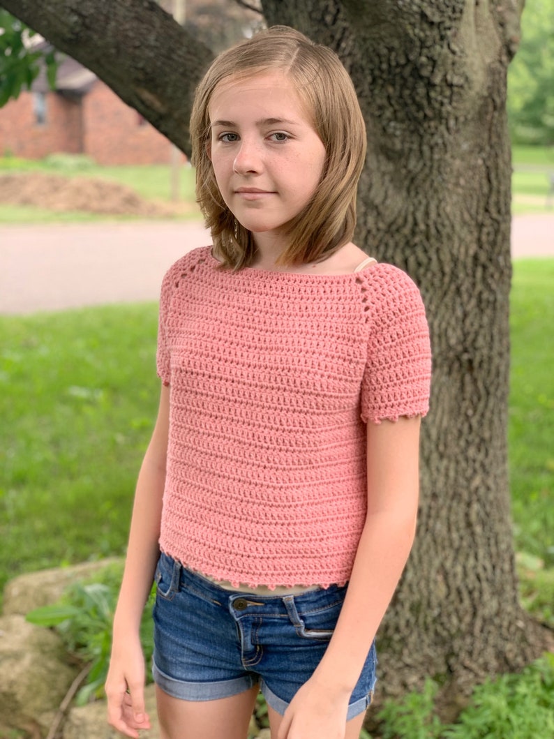 CROCHET PATTERN, Girls Raglan, Crochet Sweater, Lil Raglan Tee, Worsted Weight Sweater, Cotton Shirt, Tween Crochet, Toddler pattern, Girls image 2