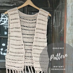 Crochet Vest Pattern, Fringe Vest Pattern, Crochet Cover Up, Boho Cardigan, Festival Vest Tutorial, Sleeveless Kimono Pattern, Topanga Vest