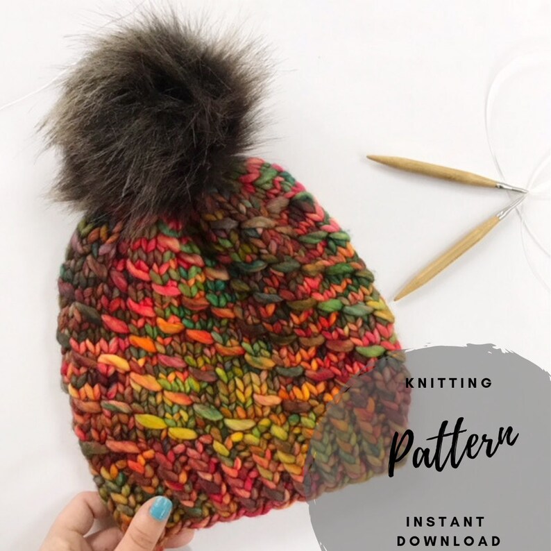 Chunky Knit Beanie Pattern Two in One Bun Beanie and Pom Etsy Canada