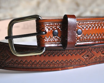Vtg 80s Olsen Europe Leather Belt Sz M Brown Country Boho  display picture 1
