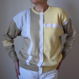 Cárdigan vintage St. Michael con bloques de color: punto pastel de los años 80 y 90, fabricado en el Reino Unido