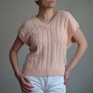 Vintage 80s Peach Cable Knit Sweater - Batwing Sleeve Pullover