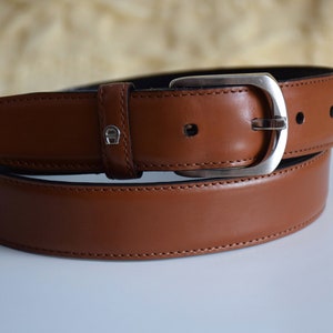 Vintage 90s Aigner brown leather belt, brown and silver leather belt, genuine leather belt, Made in Italy, 85 cm / 34 inch