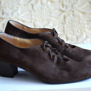 Vintage 90s Brown Nubuck Leather Heeled Shoes - EU 37