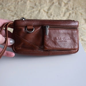 Vintage Y2K leather wristlet bag, cognac brown leather purse, small handbag or wrsitlet wallet zdjęcie 1