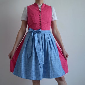 Vintage pink and blue dirndl dress with apron, floral pattern lolita dress, folk Oktoberfest dress,  cotton peasant dress, M