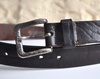 Vintage 90s Western Leather Belt: Black High Waist Cowboy  display picture 3