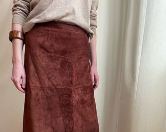 Vintage Y2K Dolce Gabbana brown suede skirt mid calf boho suede skirt designer 2000s hipster leather skirt L Made in Italy
