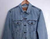 Vintage Levi 39 s 70503 blue denim jacket, Men 39 s 90s lightwash denim jacket, 90s Trucker jacket, Distressed Jean jacket, S, Made in Italy