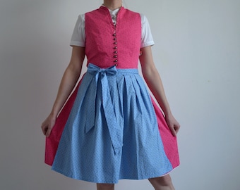 Vintage Floral Dirndl Dress with Apron - Oktoberfest Folk Dress, M