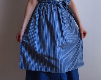 Vintage Blue Striped Dirndl Apron: Austrian Folk Oktoberfest, M