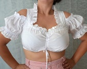 Vintage white Dirndl crop top, white lace folk blouse, white boho blouse, cold shoulder top, white festival crop top, peasant blouse, 40 EU