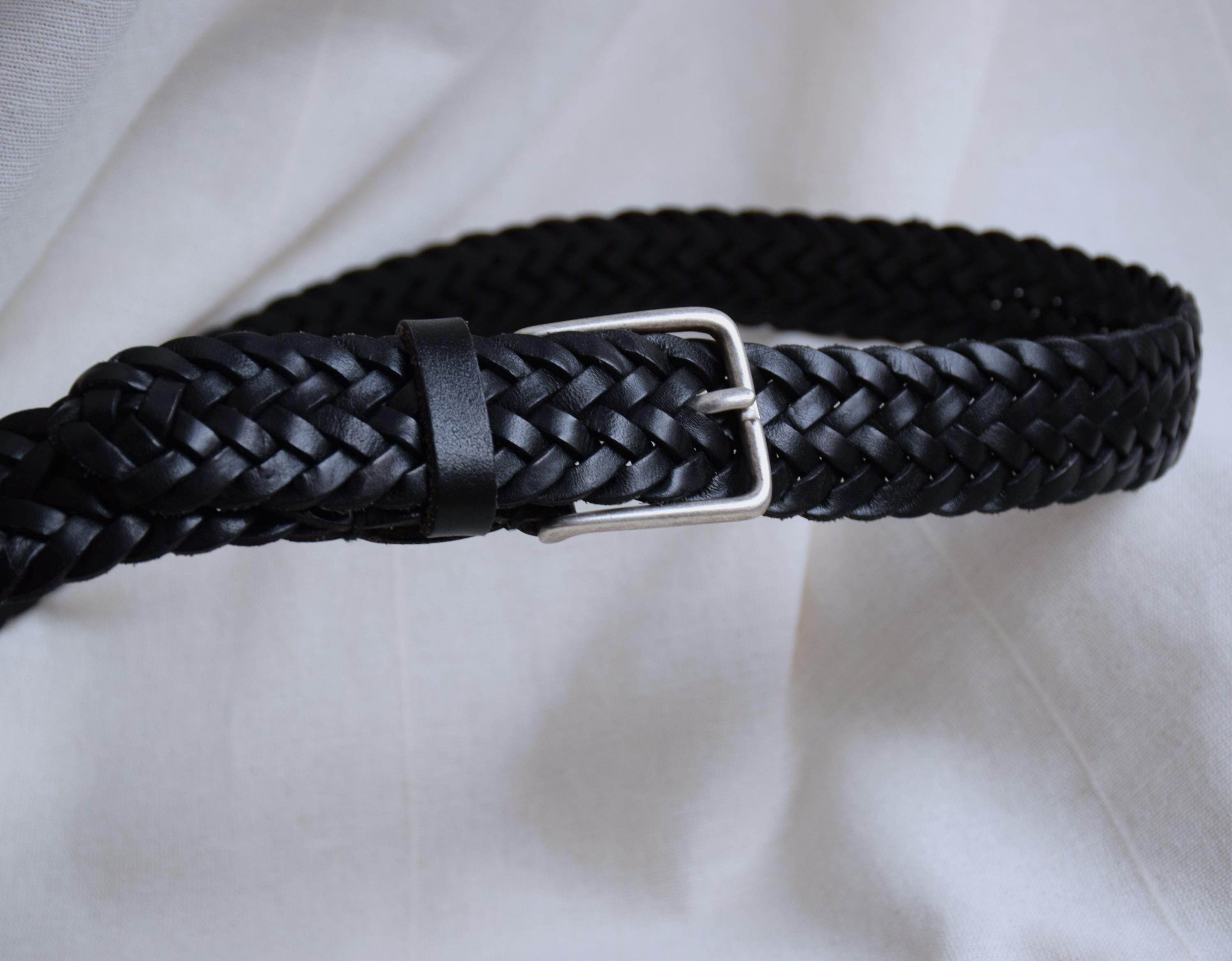 Vintage Braided Woven Black Leather Belt with Polished Silver Hamsa Buckle Vintage Men main image 2