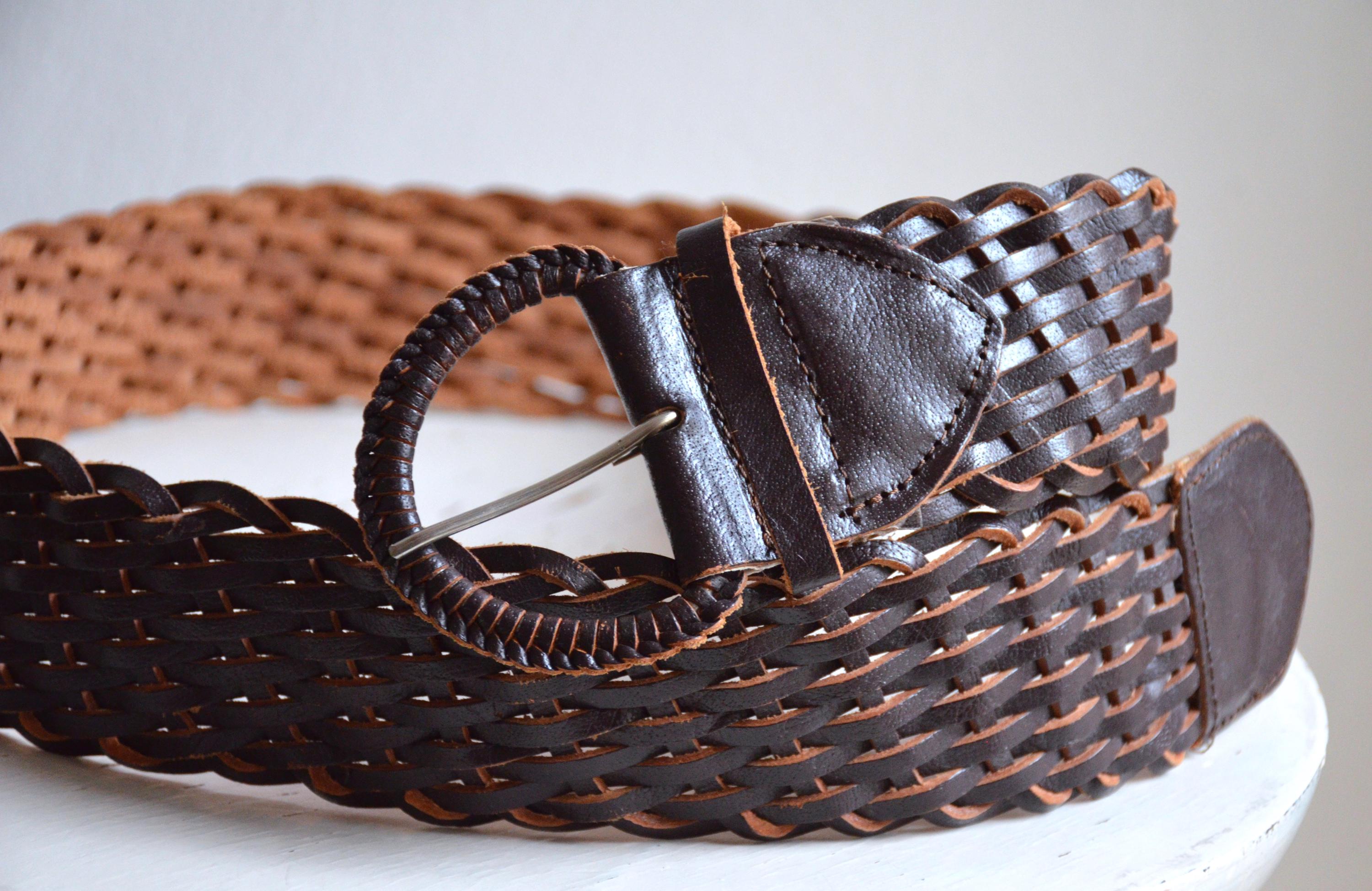 Vintage 90s Brown Braided Belt, Wide Woven Leather Belt  display picture 3