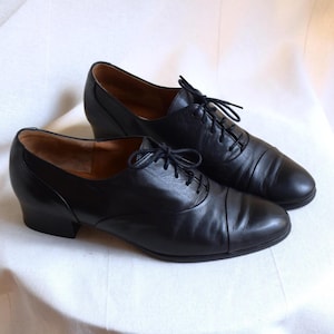 Vintage Gabor jaren 90 zwarte Oxford veterschoenen, oma leren schoenen met strik, lage hak schoenen met veters, normcore, oma chic, bescheiden, maat 38 EU