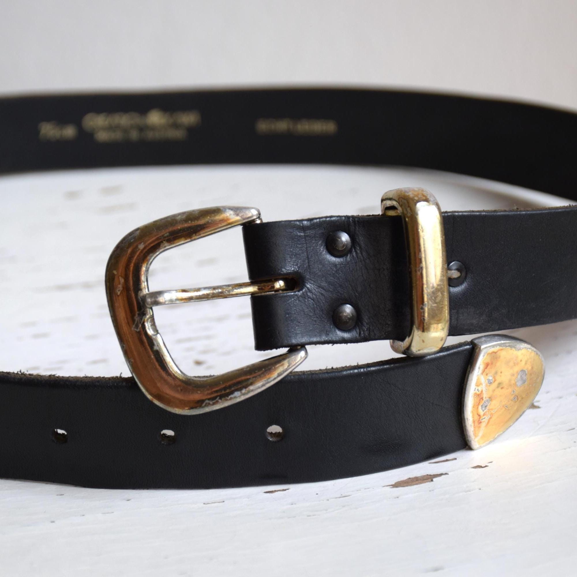 Vintage 90s Western Leather Belt: Black High Waist Cowboy  display picture 1