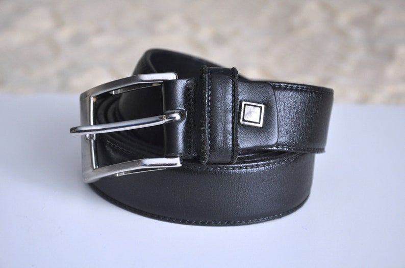 Vintage 90s black leather men's belt real leather mens | Etsy