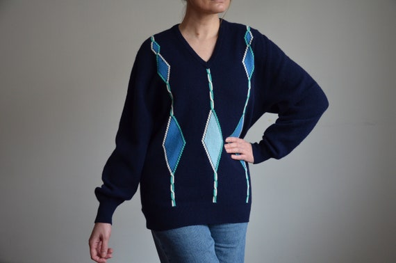 Vintage 80s / 90s blue Pringle wool sweater, Made… - image 1