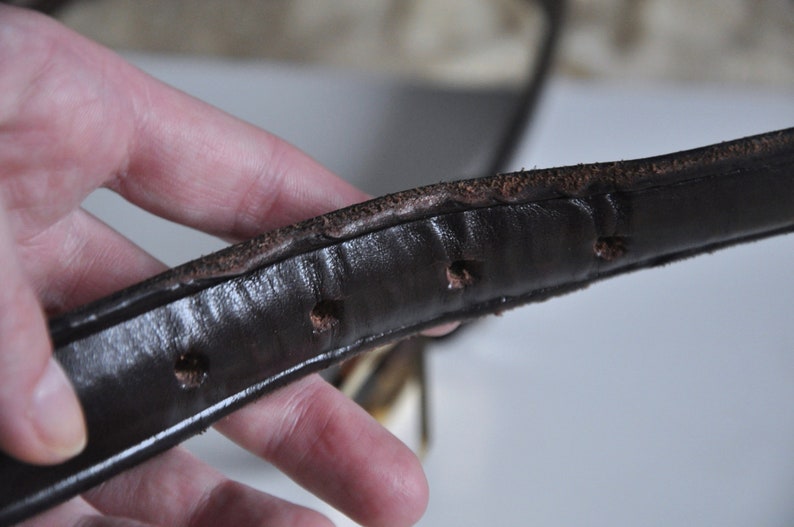 hipster jeans belt Made in Italy Vintage 90s brown leather belt with a gold metal buckle thick real leather belt 32 inch 81 cm