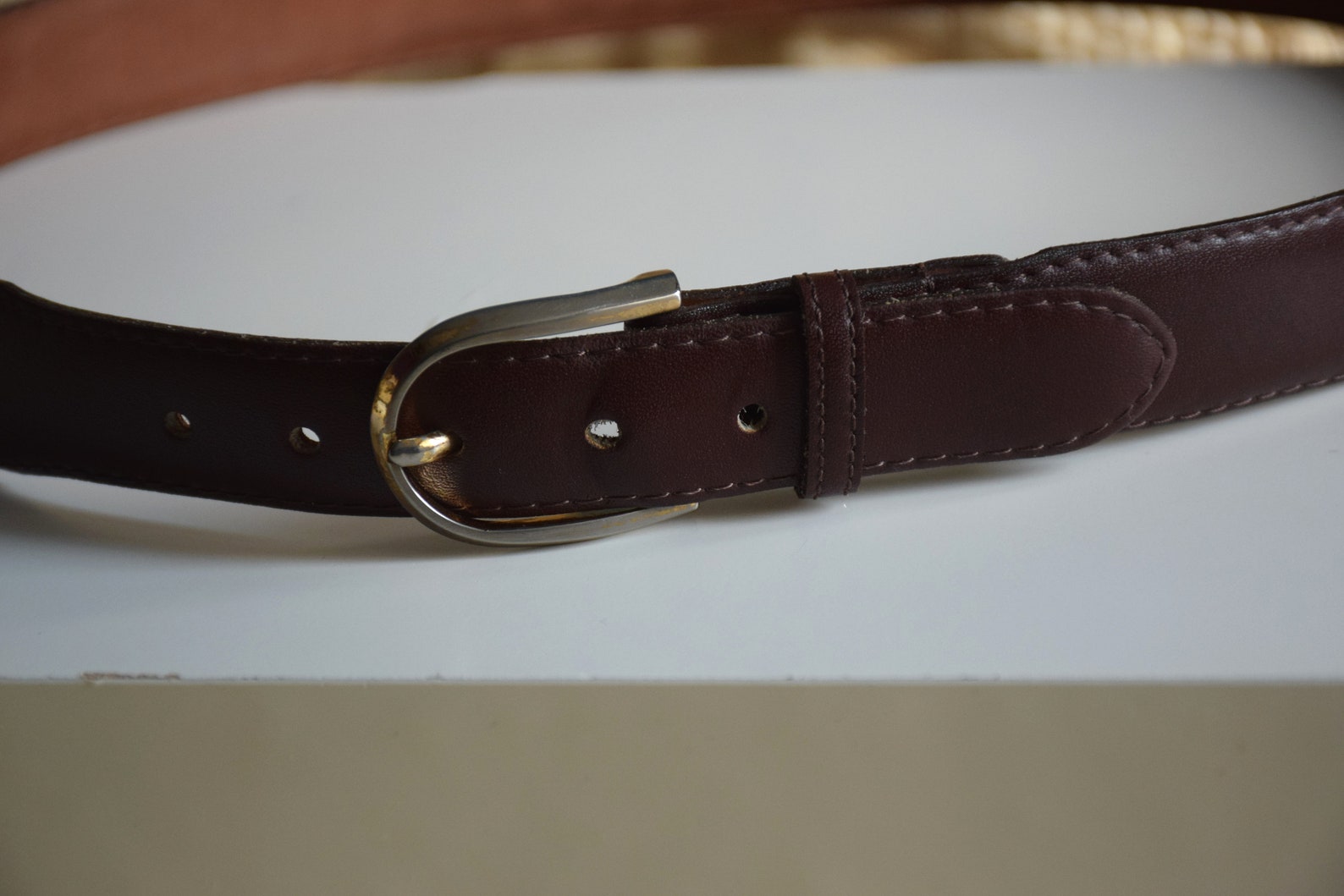 Vintage 80s brown leather belt minimal style jeans belt high | Etsy