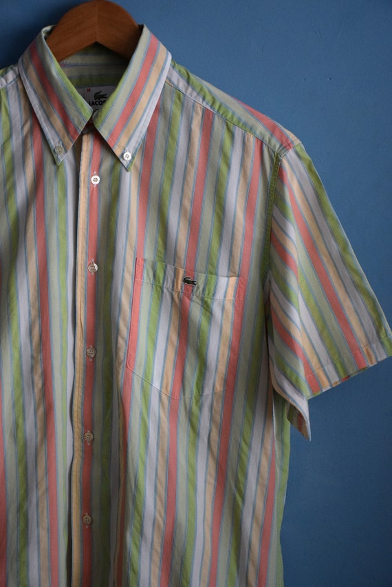 Vintage 90s Lacoste striped shirt, short sleeve m… - image 2