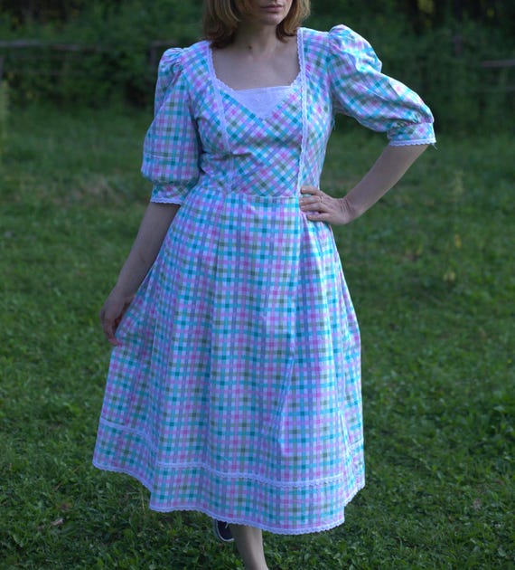 blue and white peasant dress Marie-Thérèse Peasant Dress in Noto Tile Blue – pinupgirlclothing.com main image 0