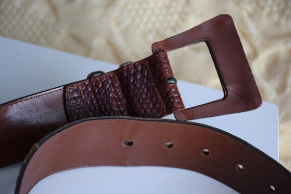 Vintage 90s brown pattern leather belt, high wais… - image 8